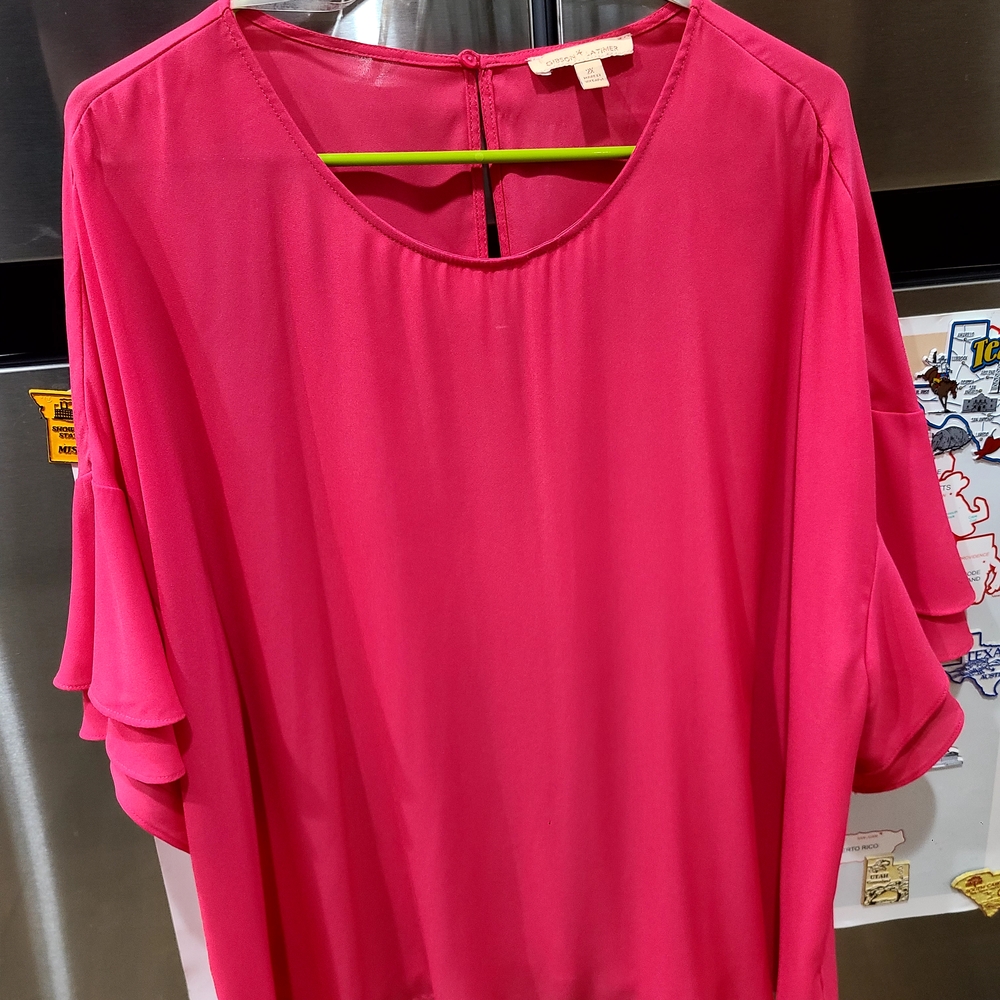 Gibson Latimer 2XL Ruffle Sleeve Hot Pink Women's Top NWOT